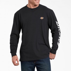 Men's Dickies Long-Sleeve Graphic T-Shirt Black | 3078546-TP