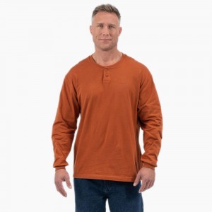 Men's Dickies Long Sleeve Henley T-Shirt Brown | 2496085-CE