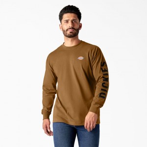 Men's Dickies Long Sleeve Workwear Graphic T-Shirt Brown | 5102736-CQ