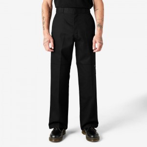 Men's Dickies Loose Fit Double Knee Work Pants Black | 5917638-DO