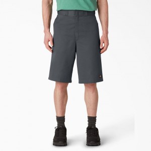 Men's Dickies Loose Fit Flat Front Work Shorts Grey | 3247650-TZ