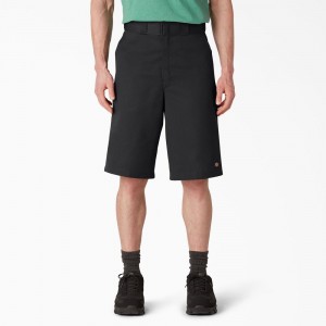 Men's Dickies Loose Fit Flat Front Work Shorts Black | 6590287-NA