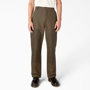 Men's Dickies Lucas Waxed Canvas Double Knee Pants Brown | 4732569-BO