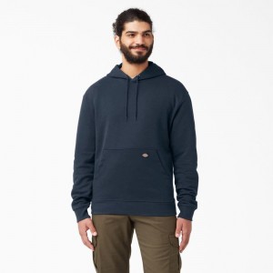 Men's Dickies Midweight Fleece Hoodie Navy | 4567203-MG