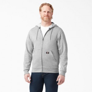 Men's Dickies Midweight Fleece Zip Hoodie Grey | 8324761-AZ