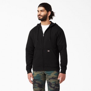 Men's Dickies Midweight Fleece Zip Hoodie Black | 8527139-BQ