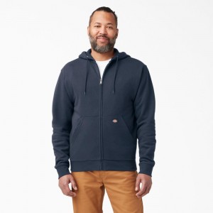 Men's Dickies Midweight Fleece Zip Hoodie Navy | 3608974-KM