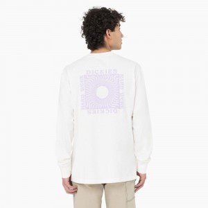 Men's Dickies Oatfield Long Sleeve T-Shirt White | 9241703-XY