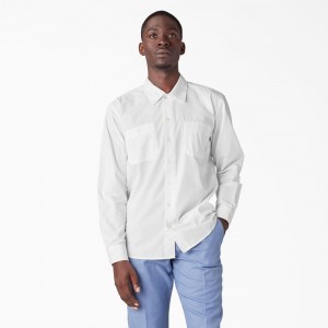 Men's Dickies Premium Collection Service Shirt White | 8792036-RA