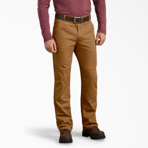 Men's Dickies Regular Fit Duck Double Knee Pants Brown | 7956123-GI