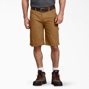 Men's Dickies Relaxed Fit Duck Carpenter Shorts Brown | 6180937-RN