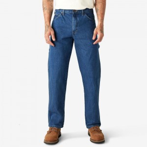 Men's Dickies Relaxed Fit Heavyweight Carpenter Jeans Blue | 8326401-JE