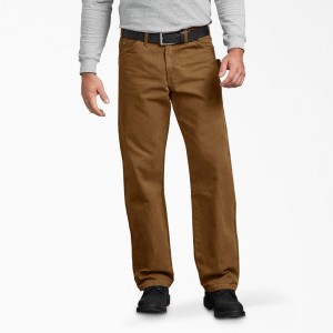 Men's Dickies Relaxed Fit Sanded Duck Carpenter Pants Brown | 8603214-PF