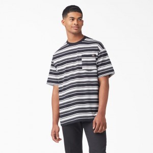 Men's Dickies Relaxed Fit Striped Pocket T-Shirt Black | 5397120-HX