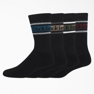 Men's Dickies Rugby Stripe 4-Pack Socks Black | 4587921-FZ