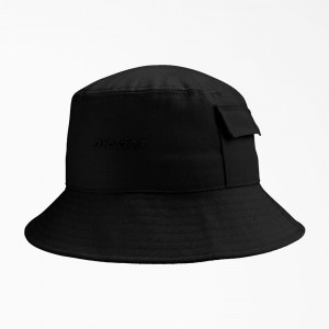 Men's Dickies Script Logo Bucket Hat Black | 5107398-UW