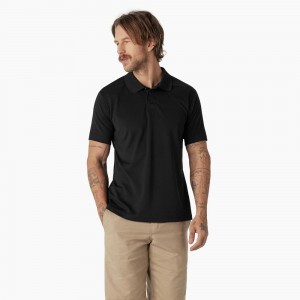 Men's Dickies Short Sleeve Performance Polo Shirt Black | 0953784-RC