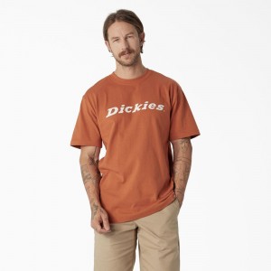 Men's Dickies Short Sleeve Wordmark Graphic T-Shirt Orange | 7958021-PD