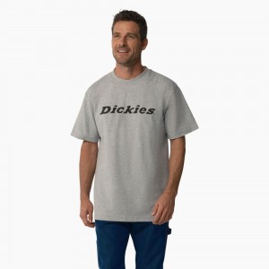 Men's Dickies Short Sleeve Wordmark Graphic T-Shirt Grey | 6792803-SQ