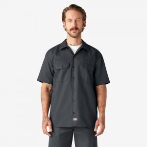 Men's Dickies Short Sleeve Work Shirts Grey | 0726358-CZ