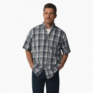 Men's Dickies Short Sleeve Woven Shirt Blue | 9340562-EM