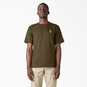 Men's Dickies Skateboarding DIY Skate Graphic T-Shirt Olive | 9345862-YB