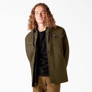 Men's Dickies Skateboarding Duck Shirt Jacket Olive | 2654790-AK