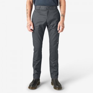 Men's Dickies Skinny Fit Double Knee Work Pants Grey | 1759423-JB