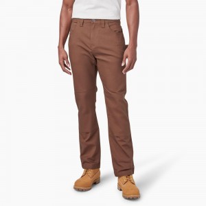 Men's Dickies Slim Fit Duck Canvas Double Knee Pants Brown | 4207865-SF