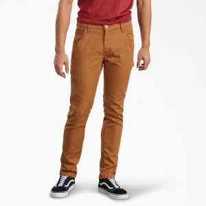 Men's Dickies Slim Fit Tapered Leg Carpenter Duck Pants Brown | 2961345-AP