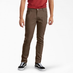 Men's Dickies Slim Fit Tapered Leg Carpenter Duck Pants Brown | 2185976-LP