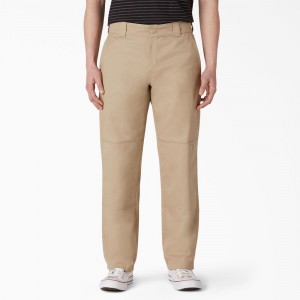 Men's Dickies Slim Straight Fit Double Knee Pants Khaki | 2574816-ZE