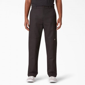 Men's Dickies Slim Straight Fit Double Knee Pants Black | 8910457-NR