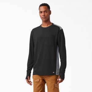 Men's Dickies Temp-iQ® 365 Long Sleeve Pocket T-Shirt Black | 7382056-AG