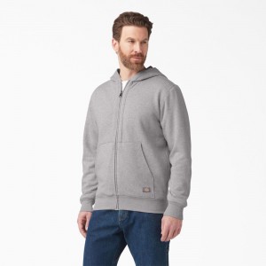 Men's Dickies Thermal Lined Full-Zip Fleece Hoodie Grey | 6105397-QU