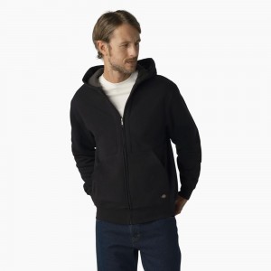 Men's Dickies Thermal Lined Full-Zip Fleece Hoodie Black | 2405793-AH