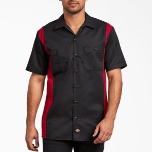 Men's Dickies Two-Tone Short Sleeve Work Shirts Black | 1976485-QB