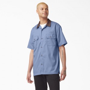 Men's Dickies Vincent Alvarez Block Collar Work Shirts Blue | 8017564-GU