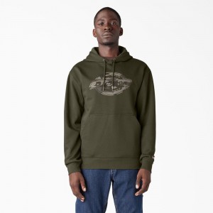 Men's Dickies Water Repellent Camo Logo Hoodie Green | 4653892-RD