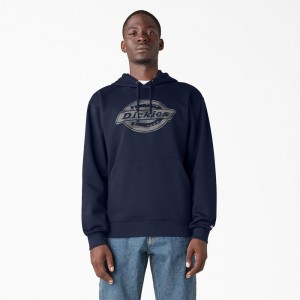 Men's Dickies Water Repellent Camo Logo Hoodie Navy | 0358492-BY