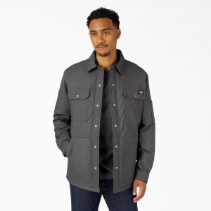 Men's Dickies Water Repellent Fleece-Lined Duck Shirt Jacket Grey | 3950874-ML