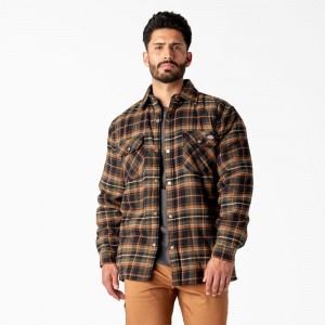 Men's Dickies Water Repellent Fleece-Lined Flannel Shirt Jacket Yellow | 7598624-UQ