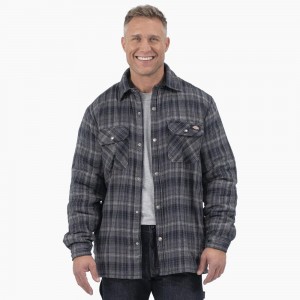 Men's Dickies Water Repellent Fleece-Lined Flannel Shirt Jacket Grey | 0923546-LF