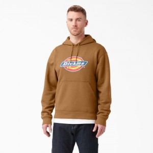 Men's Dickies Water Repellent Logo Hoodie Brown | 3804619-EA