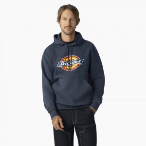 Men's Dickies Water Repellent Logo Hoodie Blue | 1752408-LU