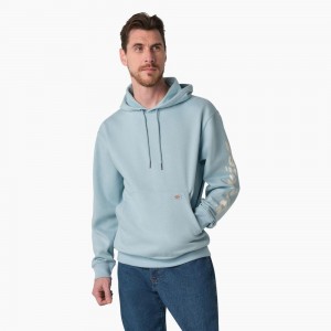 Men's Dickies Water Repellent Sleeve Logo Hoodie Blue | 7426350-VT