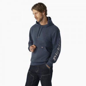 Men's Dickies Water Repellent Sleeve Logo Hoodie Blue | 6842519-SH