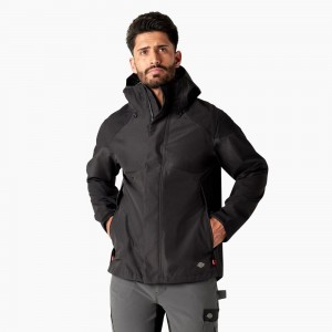 Men's Dickies Waterproof Shell Jacket Black | 2915403-MZ