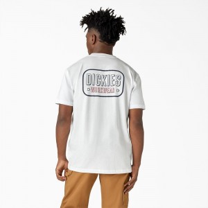 Men's Dickies Workwear Sign Heavyweight T-Shirt White | 9341072-MV