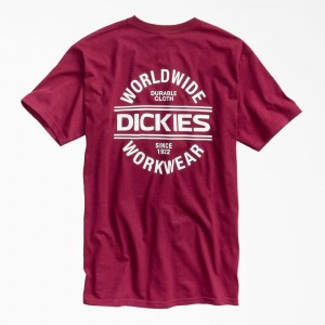 Men's Dickies Worldwide Workwear Graphic T-Shirt Burgundy | 5036274-IP